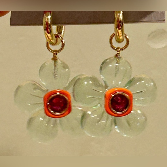 NAKAMOL Made In Thailand Blue & Orange Gummy Flower Crystal Earrings. NWTS - Picture 2 of 6